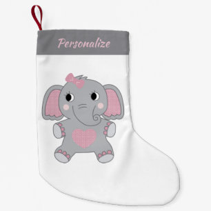 Grau und Rosa animierter Baby-Elefant Weihnachten Kleiner Weihnachtsstrumpf