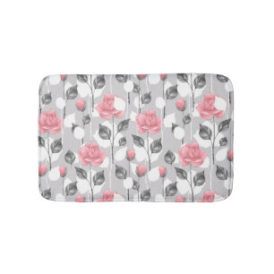 Grau und Rosa. Blumenmuster Badematte