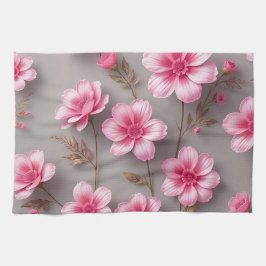 Grau und Rosa floral Geschirrtuch