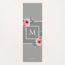 Grau und Rosa | Monogramm der Aquarellfarben-Blume Yogamatte