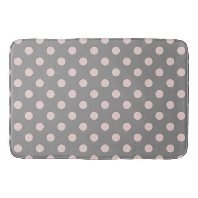 Grau und Rosa Polka Dots Dot Modern Badematte (Vorderseite)