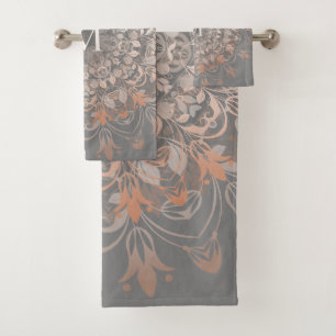 Grau und Rose Gold Mandala Monogram Badhandtuch Set