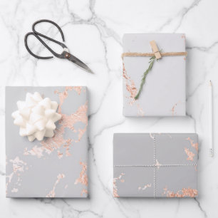 Grau- und Roségold-Marmor-Look Geschenkpapier Set