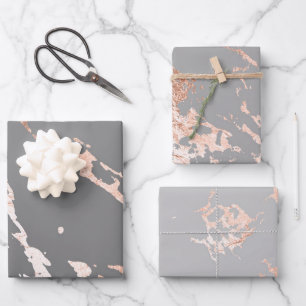 Grau und Roségold-Marmor-Optik Geschenkpapier Set