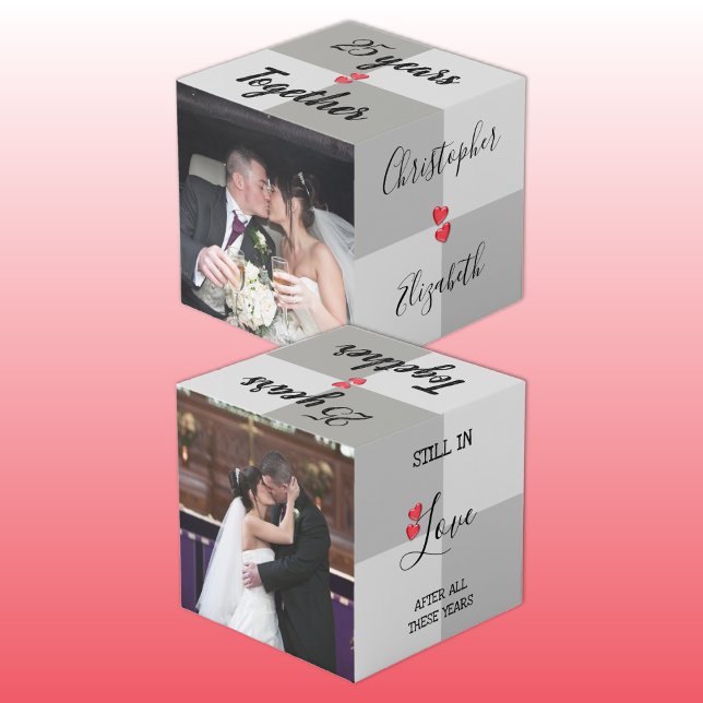 Grau und Rot mit Namen und Foto Jubiläum Würfel (Von Creator hochgeladen)