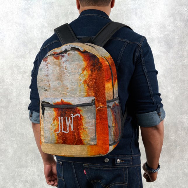 Grau und Rusty Orange Urban Grunge Industrial Bedruckter Rucksack (Von Creator hochgeladen)