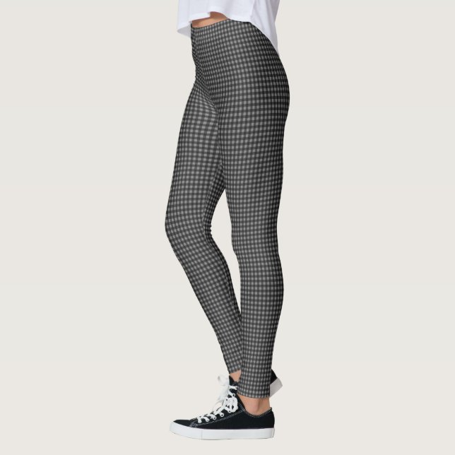 Grau und Schwarz Buffalo Karo Kariert Leggings (Links)