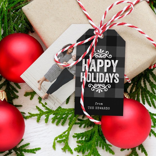 Grau und Schwarz Buffalo Karo Rustikales Foto Geschenkanhänger (Von Creator hochgeladen)