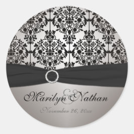Grau und schwarz Damask 1,5" Rundaufkleber Runder Aufkleber