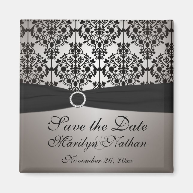Grau und schwarz Damask Wedding Favor Magnet (Vorne)