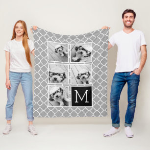 Grau und Schwarz Instagramm 5 Fotoleime Monogramm Fleecedecke