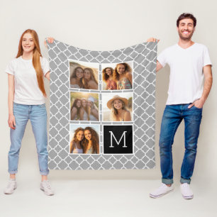 Grau und Schwarz Instagramm 5 Fotoleime Monogramm Fleecedecke