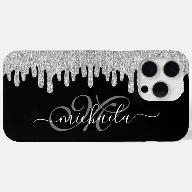 Grau-und Schwarz-Monogramm-Glitzern Case-Mate iPhone Hülle (Rückseite (Horizontal))