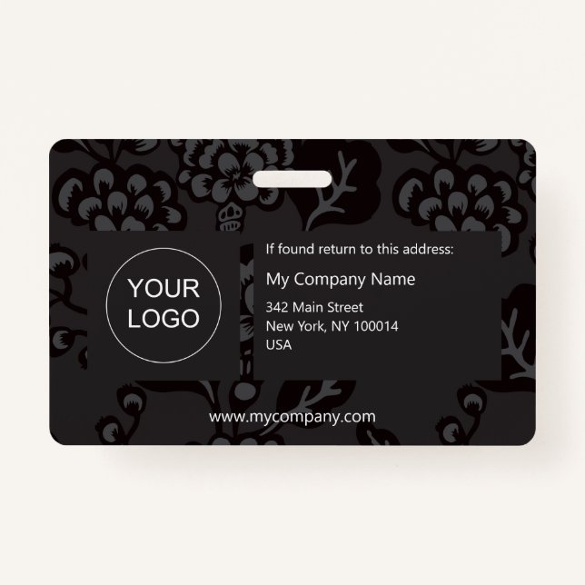 Grau und Schwarz Vibranu und feines Blumenmuster Ausweis (Rückseite)