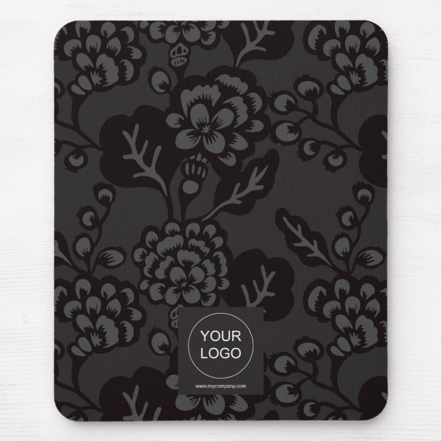 Grau und Schwarz Vibranu und feines Blumenmuster Mousepad (Vorne)