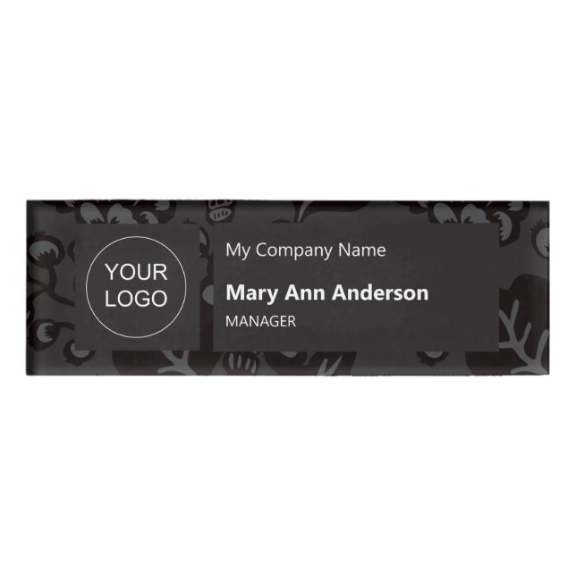 Grau und Schwarz Vibranu und feines Blumenmuster Namenschild (Vorderseite)