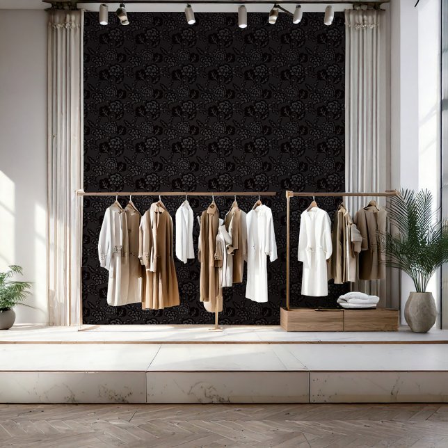 Grau und Schwarz Vibranu und feines Blumenmuster Tapete (A business that thrives on bold and vibrant design, with a signature touch of floral patterns.)