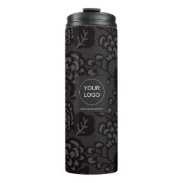 Grau und Schwarz Vibranu und feines Blumenmuster Thermosbecher