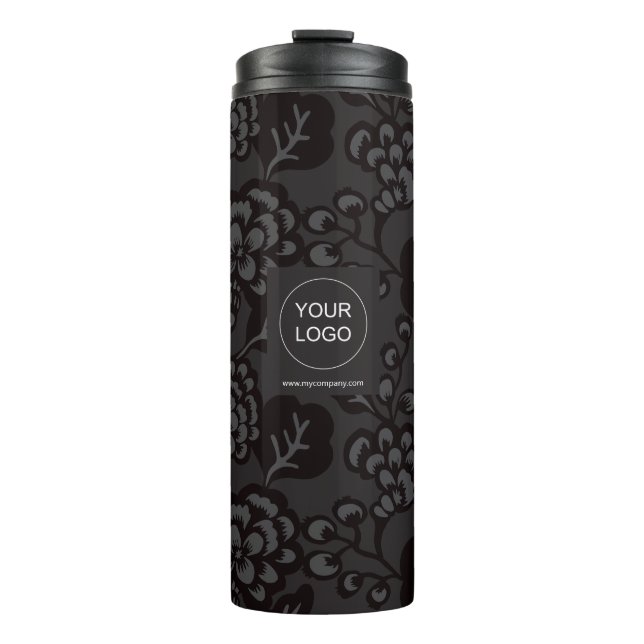 Grau und Schwarz Vibranu und feines Blumenmuster Thermosbecher (Vorderseite)