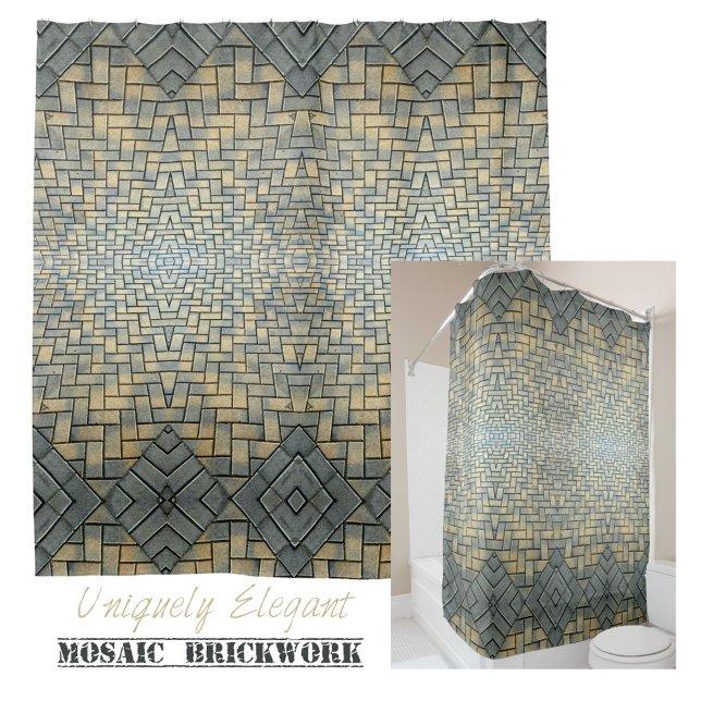 Grau und Senf Brick Mosaic Duschvorhang (Von Creator hochgeladen)
