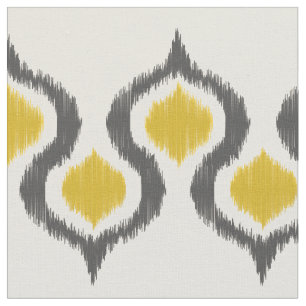 Grau und Senf Ikat Stammes- Muster Stoff