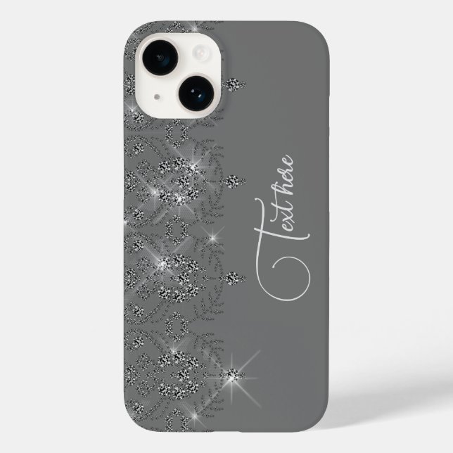 Grau und silber Spitzen eleganter Funkel Diamant Case-Mate iPhone Hülle (Rückseite)