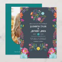 Grau und Türkis florale mexikanische Fiesta-Hochze