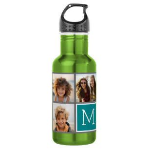 Grau und Türkis Instagram-Foto-Collage-Monogramm Edelstahlflasche