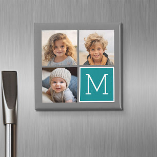 Grau und Türkis Instagram-Foto-Collage-Monogramm Magnet