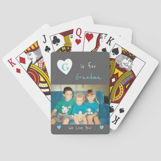 Grau und Türkis mit Namen und Foto Spielkarten (Rückseite)