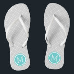 Grau und Türkis: Tiny Dots Monogram Flip Flops<br><div class="desc">Maßgeschneiderte gedreht Flop Sandalen mit einem niedlichen gürtelförmigen Polka-Punktmuster und einem eigenen Monogramm oder einem anderen Text in einem Kreisrahmen. Klicken Sie auf Anpassen,  um Schriftart und Farben zu ändern oder eigene Bilder hinzuzufügen,  um ein einzigartiges Design zu erstellen!</div>