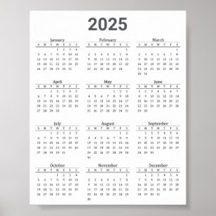 Grau und Weiß 2025 Jahr auf einen Blick Poster