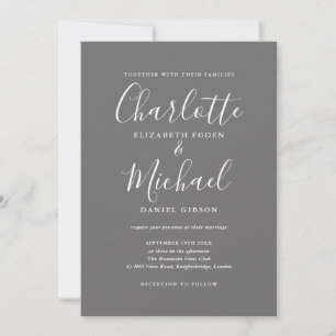 Grau und weiß einfache elegante Schrift Hochzeit Einladung