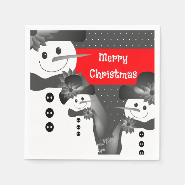 Grau und Weiß mit rotem Snowman Cocktail in Größe Serviette (Vorderseite)