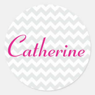Grau und Weiß Zickzack mit feinem Skriptnamen Runder Aufkleber