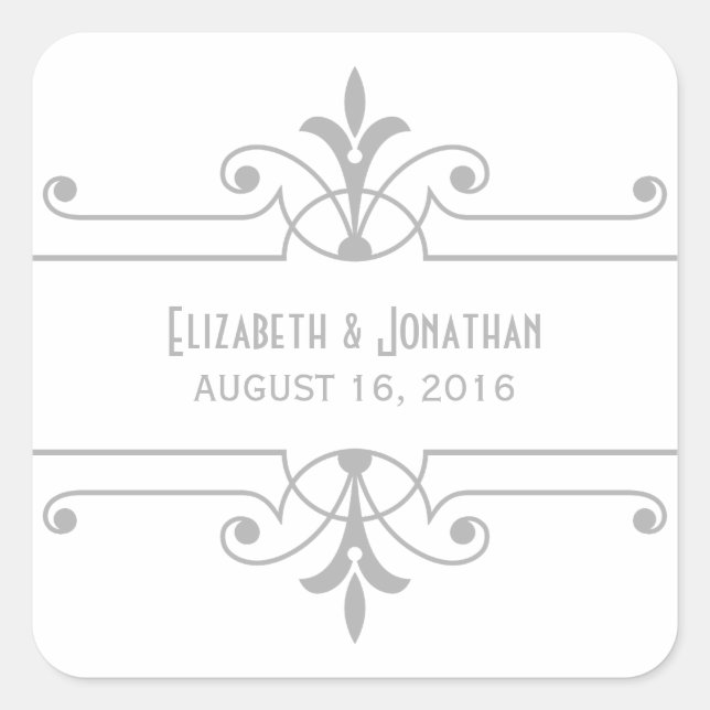 Grau v2 Extravagante Ornamental Wedding Stickers (Vorderseite)