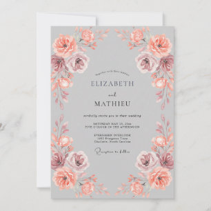 Grau verzaubernde botanische Hochzeit Einladung