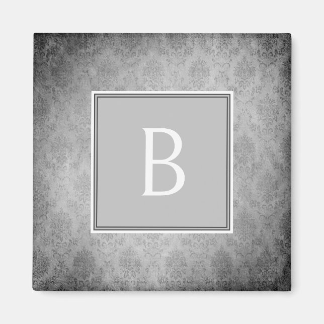 Grau Vintag Damask Monogram Magnet (Vorne)