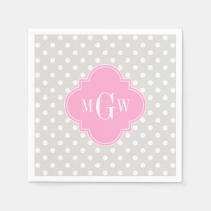 Grau Was Polka Dots Pink Quatrefolie 3 Monogramm Serviette