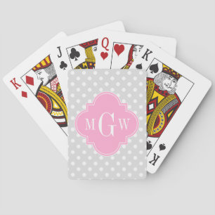 Grau Was Polka Dots Pink Quatrefolie 3 Monogramm Spielkarten