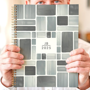 Grau Wasserfarbe Geometrisch 2025 Monogramm Planer
