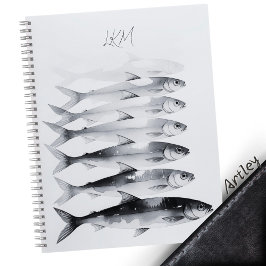 Grau Watercolor Sardine Art Custom Monogram Name Notizbuch