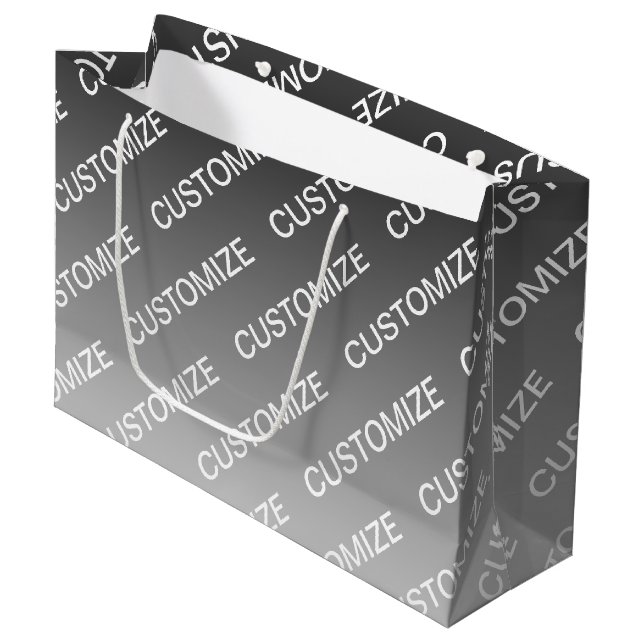 Grau (wechselbare Farbe) Ombre & Textmuster Große Geschenktüte (Vorderseite Schrägansicht)