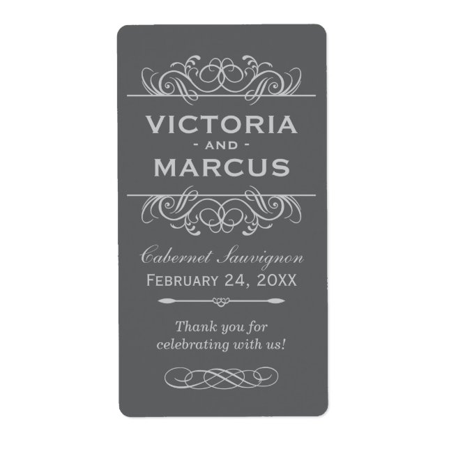 Grau Wedding Wine Bottle Monogram Fevor Labels (Vorne)