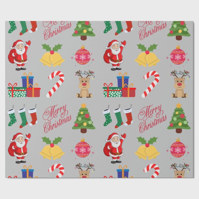 Grau Weihnachts Icons Wrapping Paper Geschenkpapier (Saum)