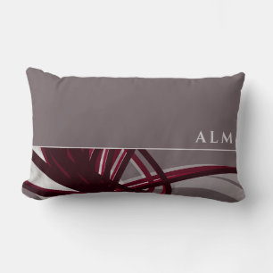 Grau & Wein Abstrakte Ribbons   Monogramm Lendenkissen