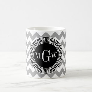 Grau Weiß Chevron Schwarz Griechischer Schlüssel 3 Tasse
