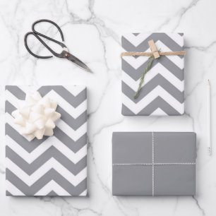Grau & Weiß Dicke Chevron Hochzeit Geburtstag V2 Geschenkpapier Set