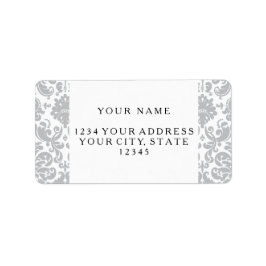 Grau-Weiß-elegantes Damasketmuster Adressaufkleber