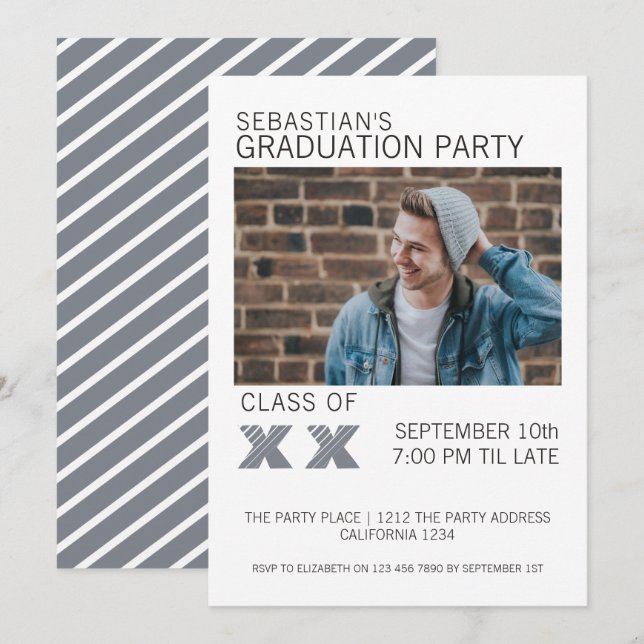 Grau-Weiß-Graduierungsparty Einladung (Vorne/Hinten)